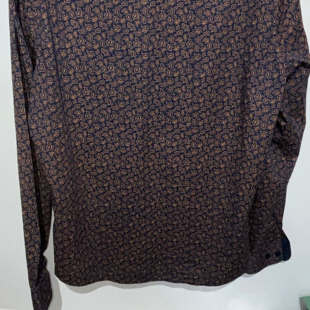 Consequence Mens Yellow Navy Paisley Collared Long Sleeve Button Up Shirt Medium - Picture 6 of 9